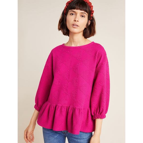 Anthropologie Maeve Pink Mikayla Peplum Top Size Womens Large Blouse Preppy - Picture 10 of 10